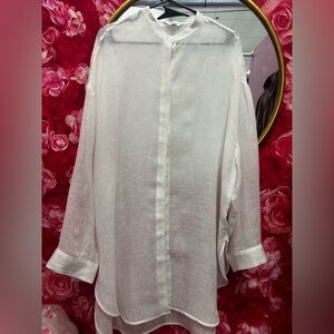 Banana Republic Cream Button-Front Linen Tunic